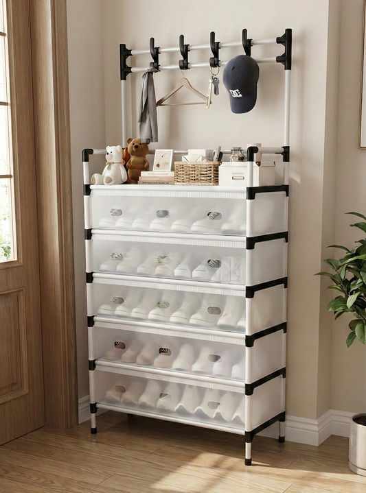 حامل الأحذية بسبع طوابق مع علاقة أكسسورات المحافظ على الرائحة